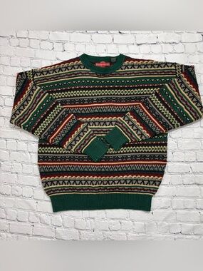 Vintage Stone Haven Sweater Ramie Cotton Crew Neck Fair Isle Knit Mens Large
